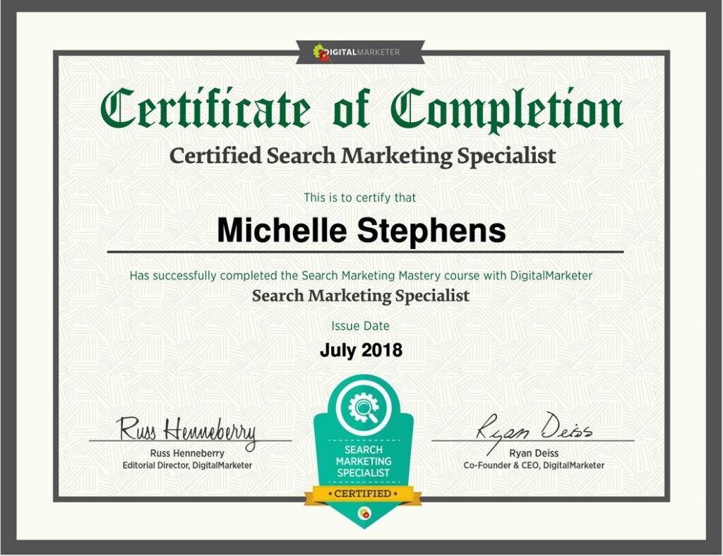 Michelle Stephens is Certified as a Search Market Specialist